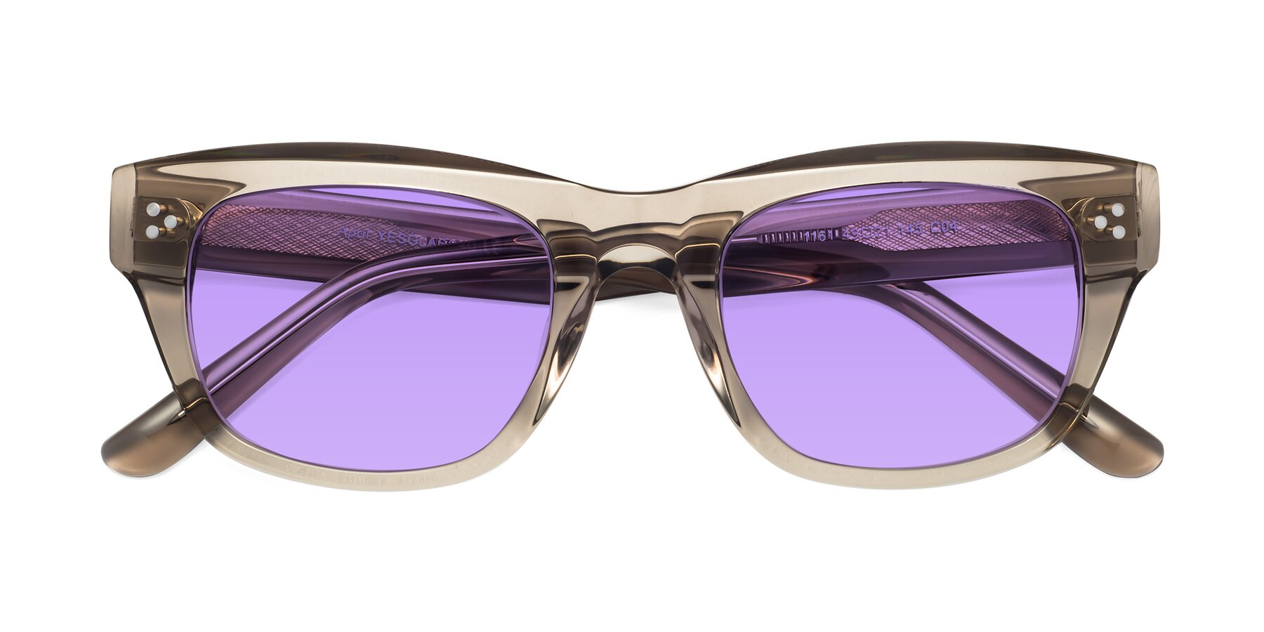 Folded Front of April in Amber with Medium Purple Tinted Lenses
