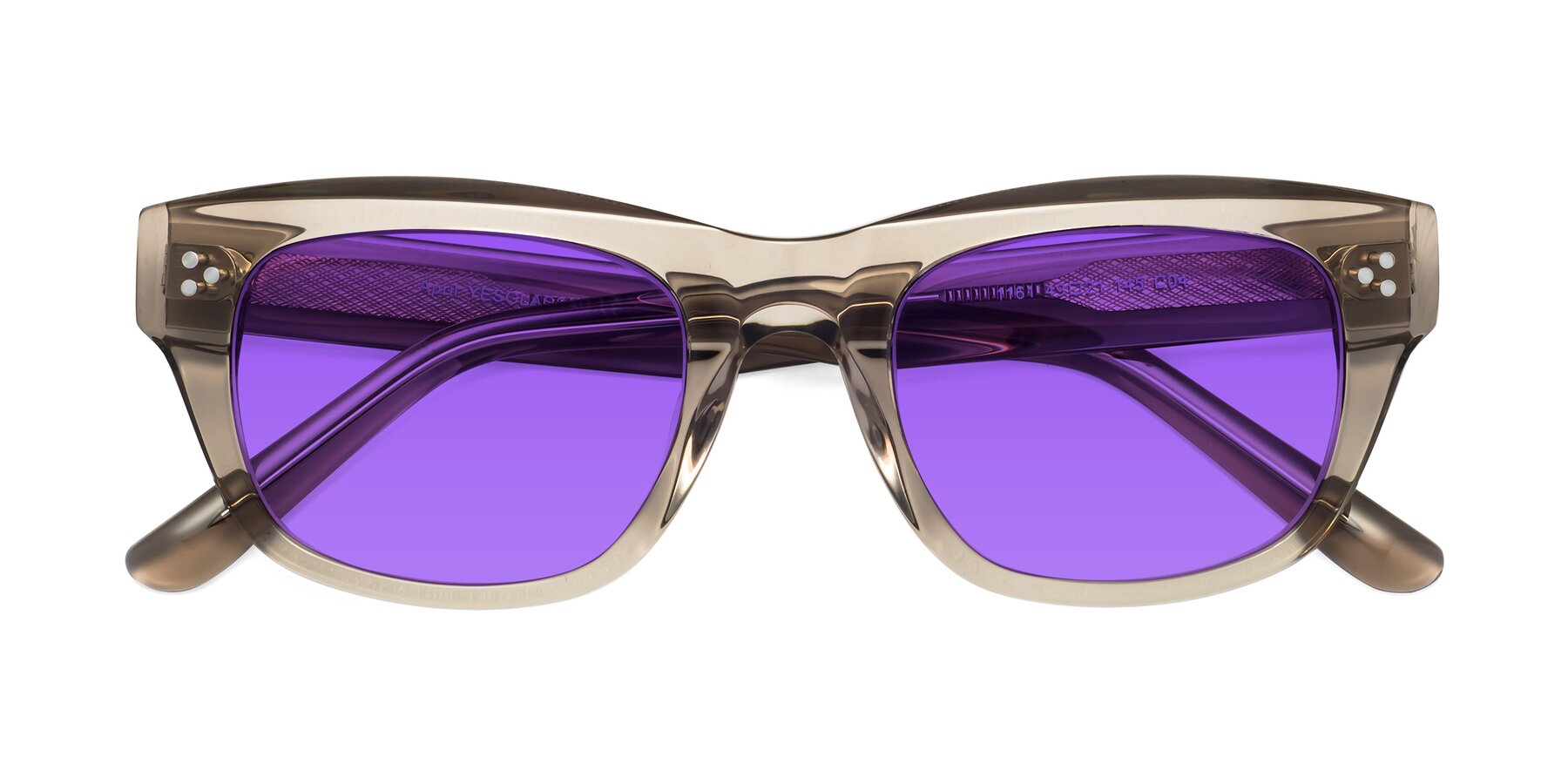 Folded Front of April in Amber with Purple Tinted Lenses