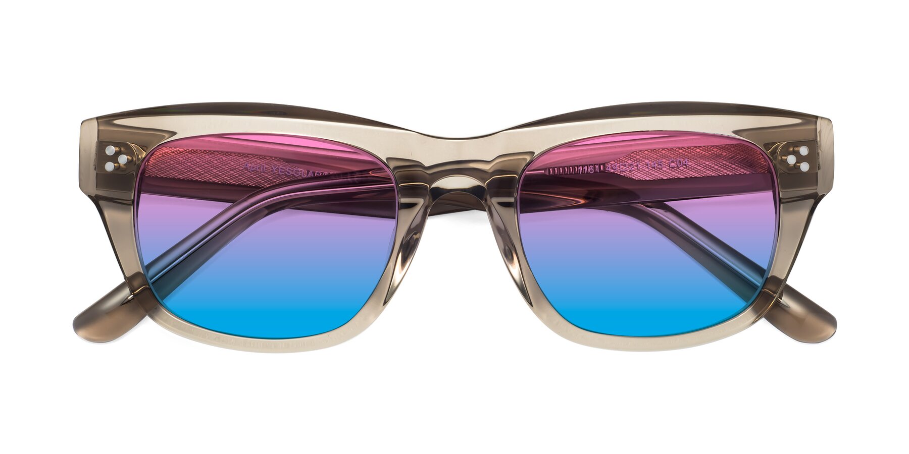 Folded Front of April in Amber with Pink / Blue Gradient Lenses