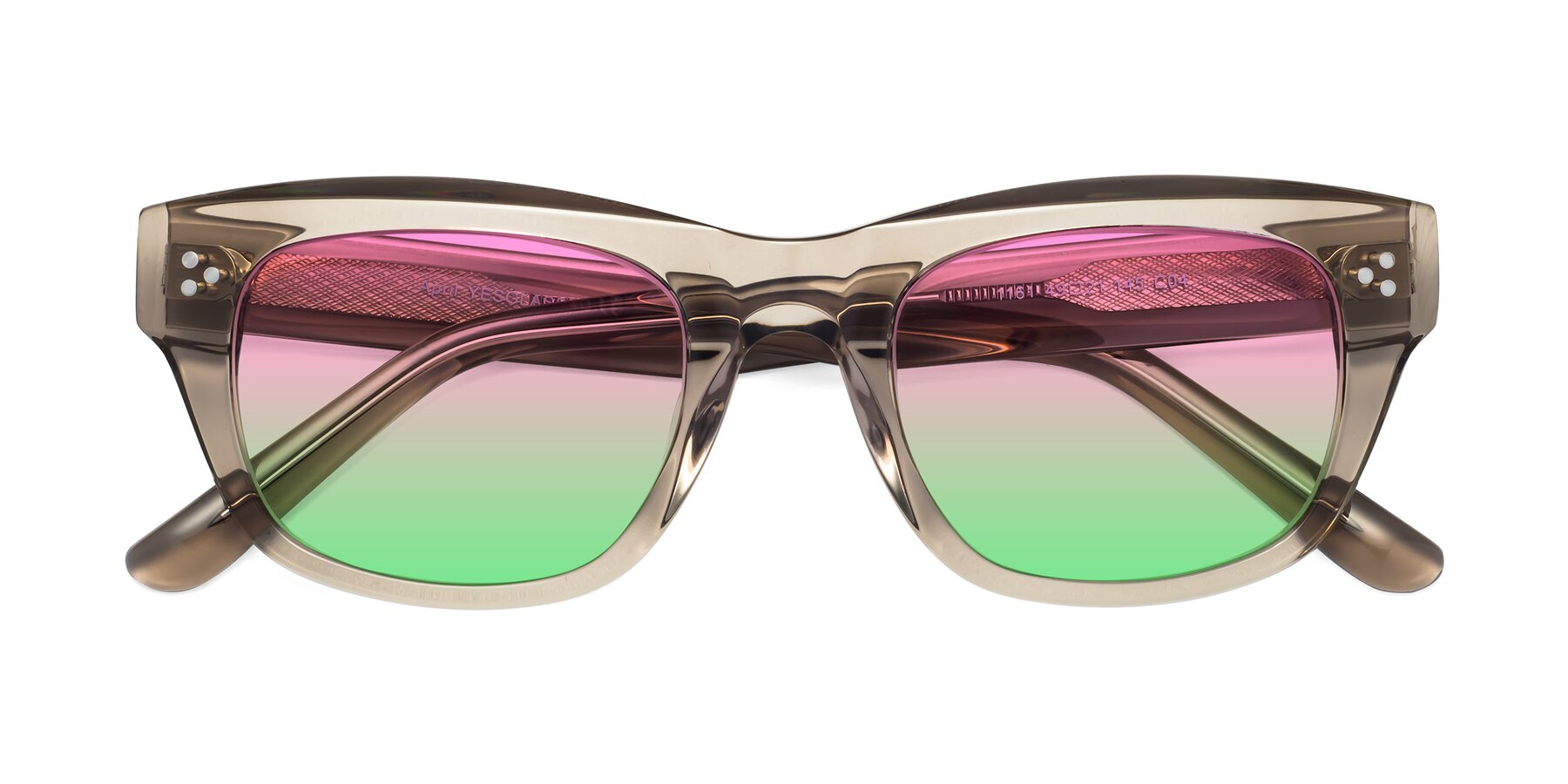 Folded Front of April in Amber with Pink / Green Gradient Lenses