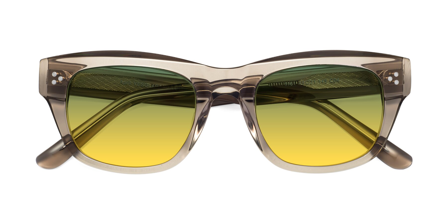 Folded Front of April in Amber with Green / Yellow Gradient Lenses