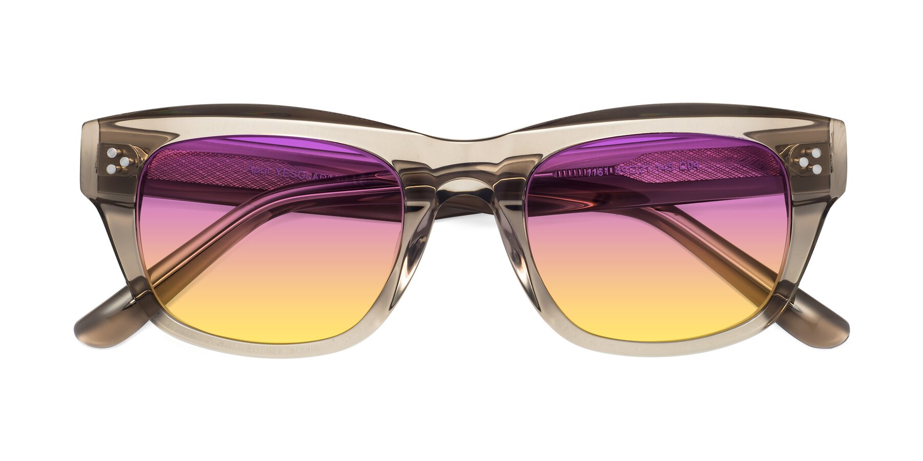 Folded Front of April in Amber with Purple / Yellow Gradient Lenses