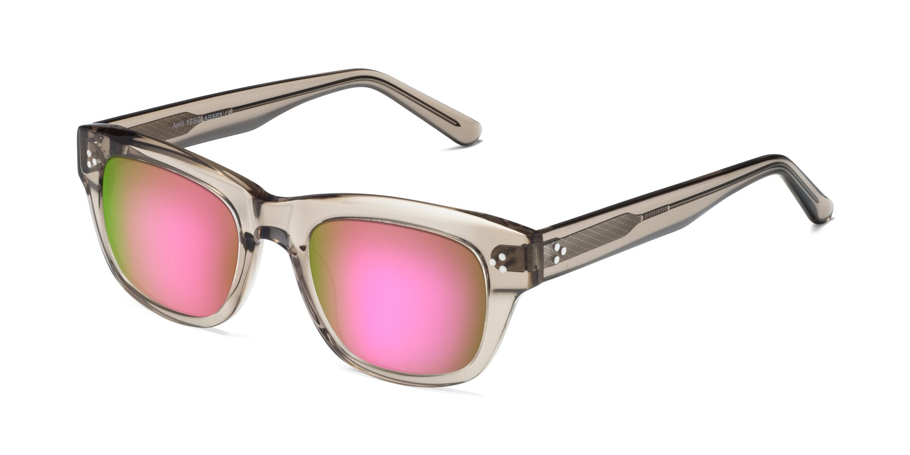 Angle of April in Amber with Pink Mirrored Lenses