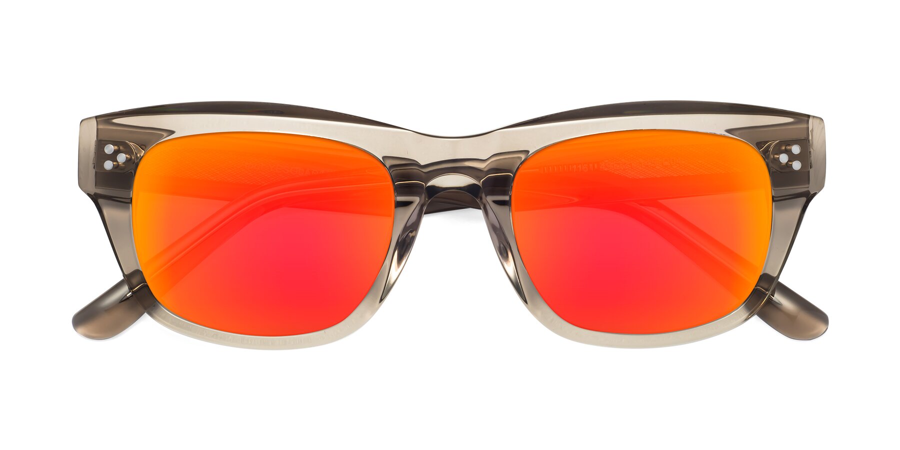 Folded Front of April in Amber with Red Gold Mirrored Lenses