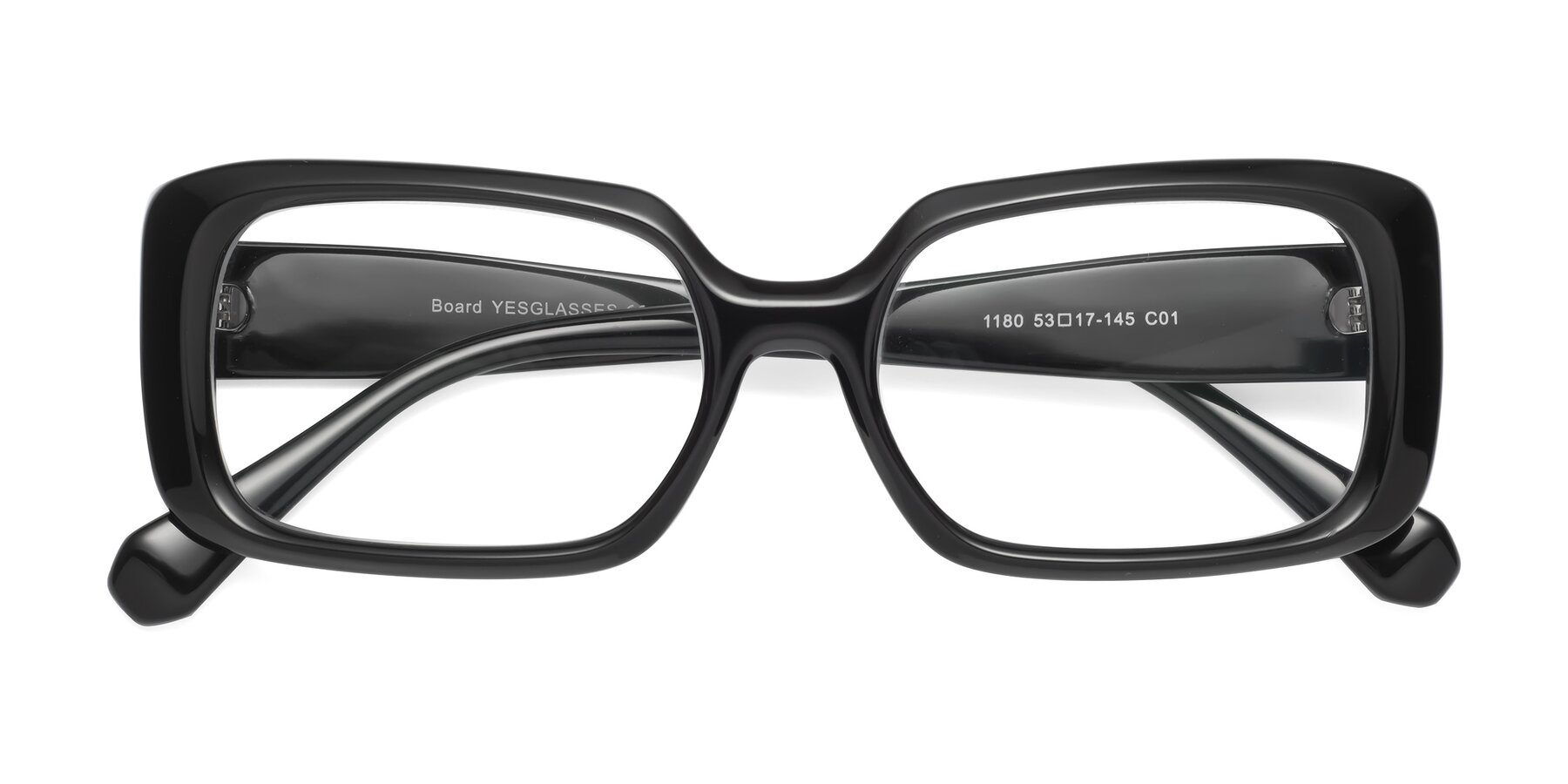 Folded Front of Board in Black with Clear Reading Eyeglass Lenses