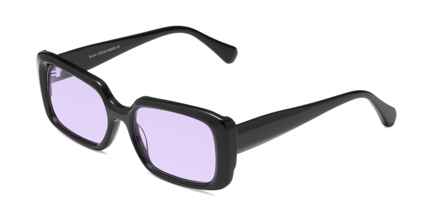 Angle of Board in Black with Light Purple Tinted Lenses