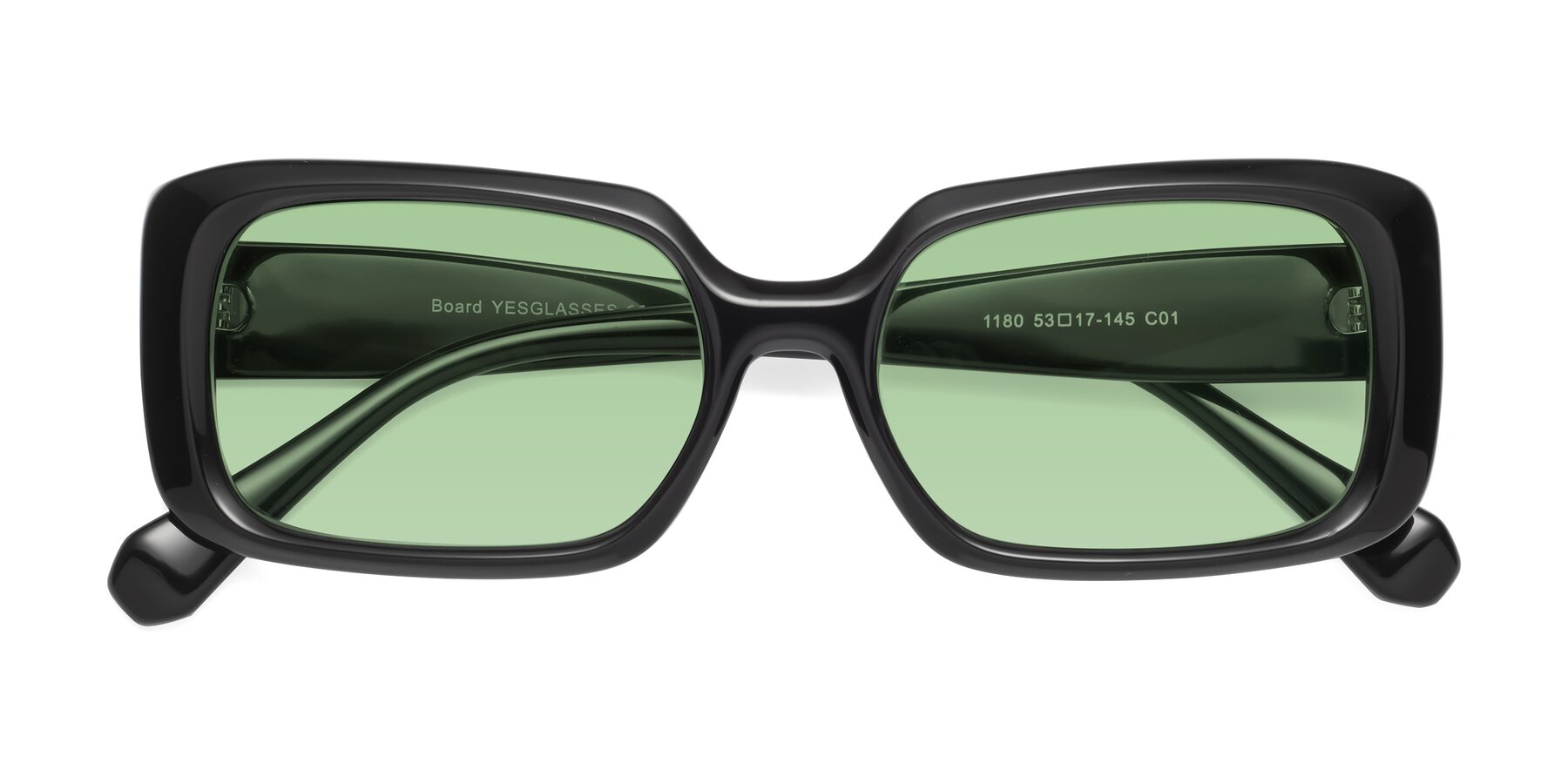 Folded Front of Board in Black with Medium Green Tinted Lenses