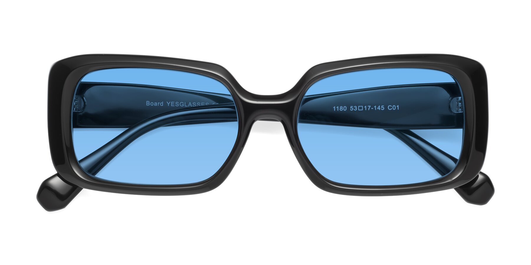 Folded Front of Board in Black with Medium Blue Tinted Lenses
