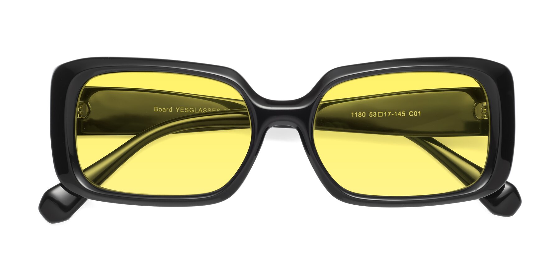 Folded Front of Board in Black with Medium Yellow Tinted Lenses