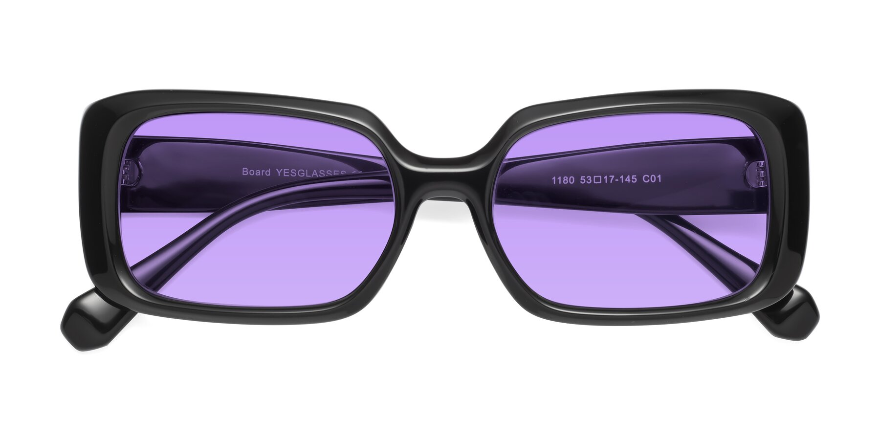 Folded Front of Board in Black with Medium Purple Tinted Lenses