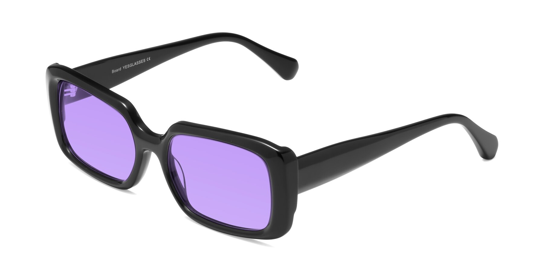 Angle of Board in Black with Medium Purple Tinted Lenses