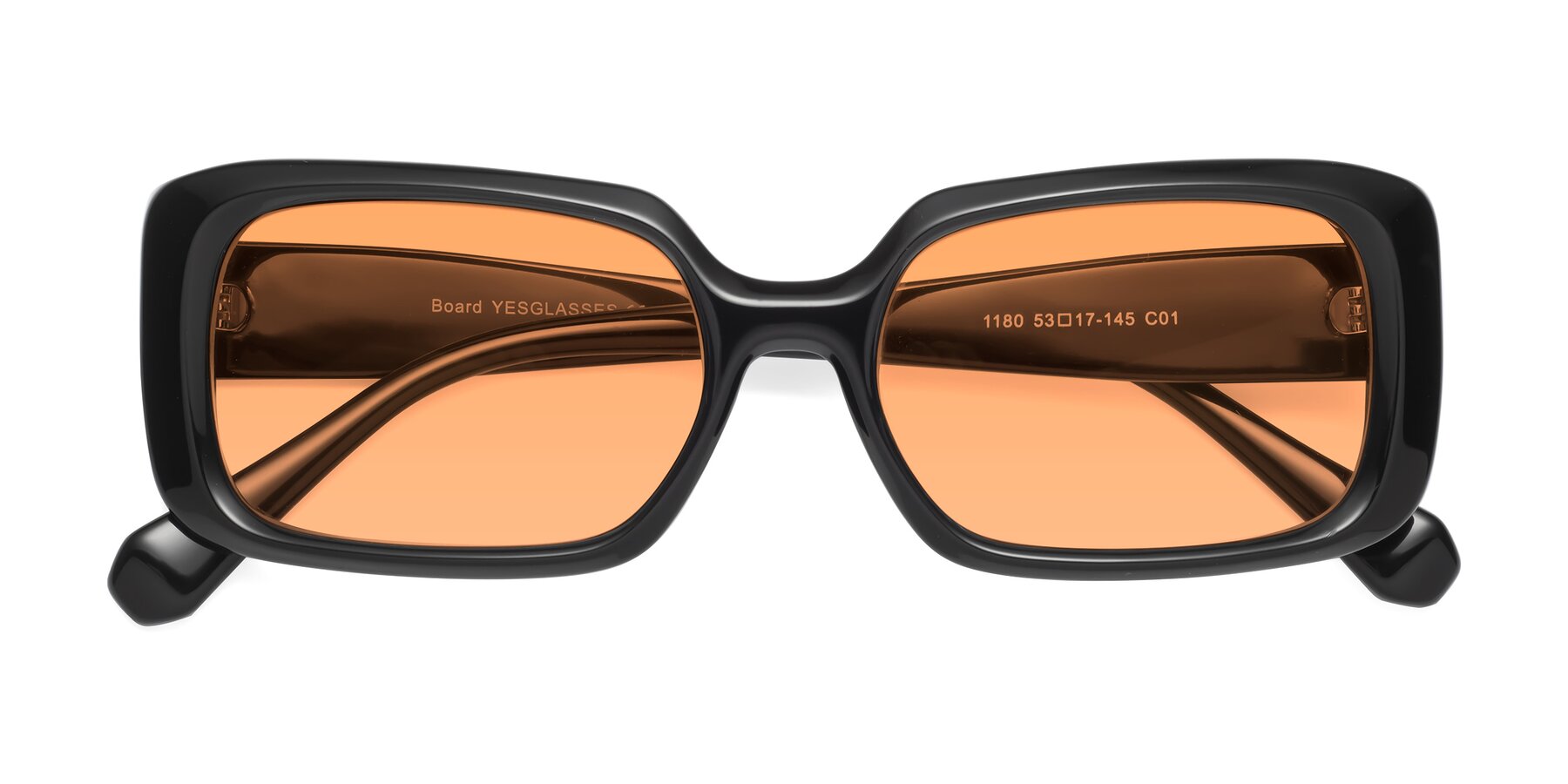 Folded Front of Board in Black with Medium Orange Tinted Lenses