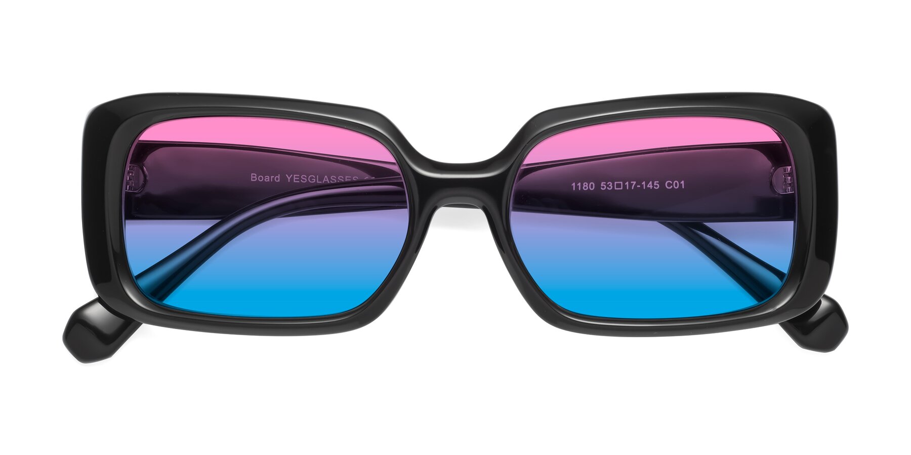 Folded Front of Board in Black with Pink / Blue Gradient Lenses
