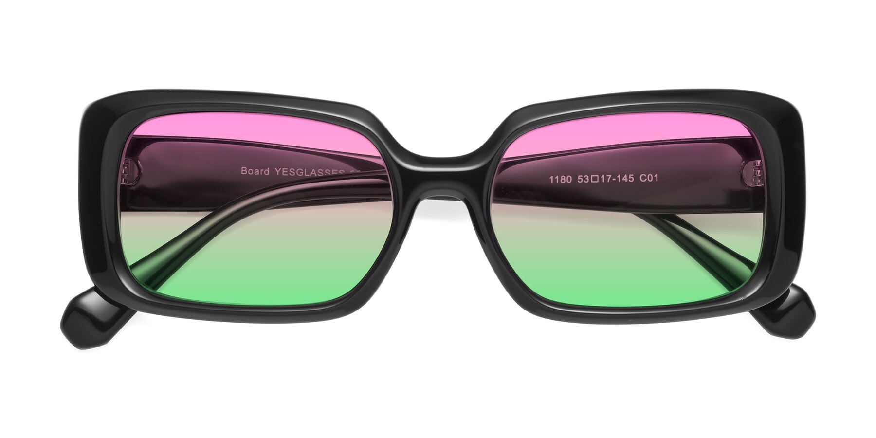 Folded Front of Board in Black with Pink / Green Gradient Lenses