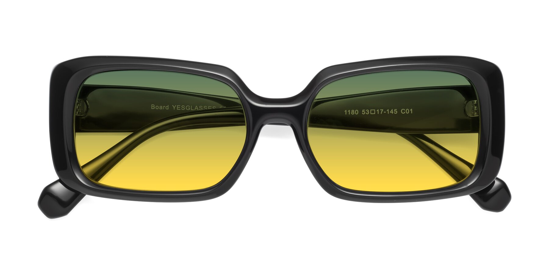 Folded Front of Board in Black with Green / Yellow Gradient Lenses
