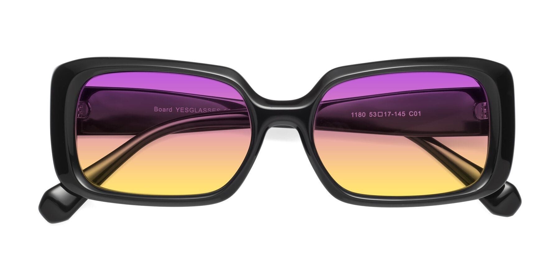 Folded Front of Board in Black with Purple / Yellow Gradient Lenses