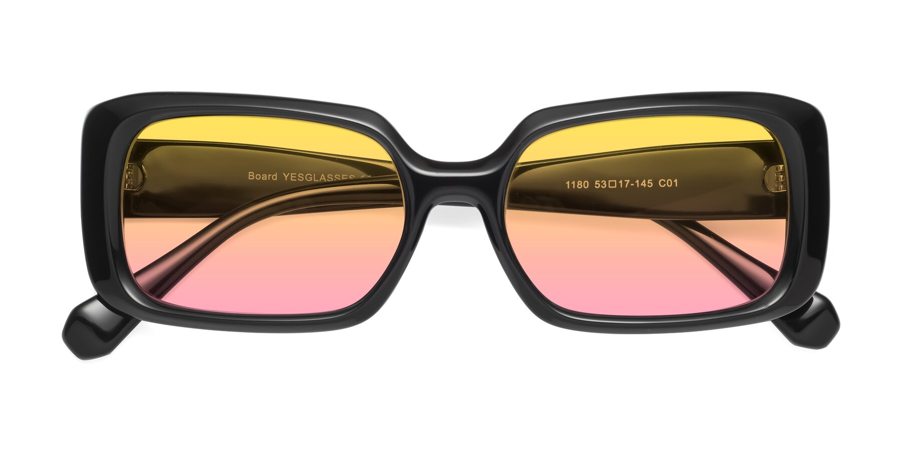 Folded Front of Board in Black with Yellow / Pink Gradient Lenses