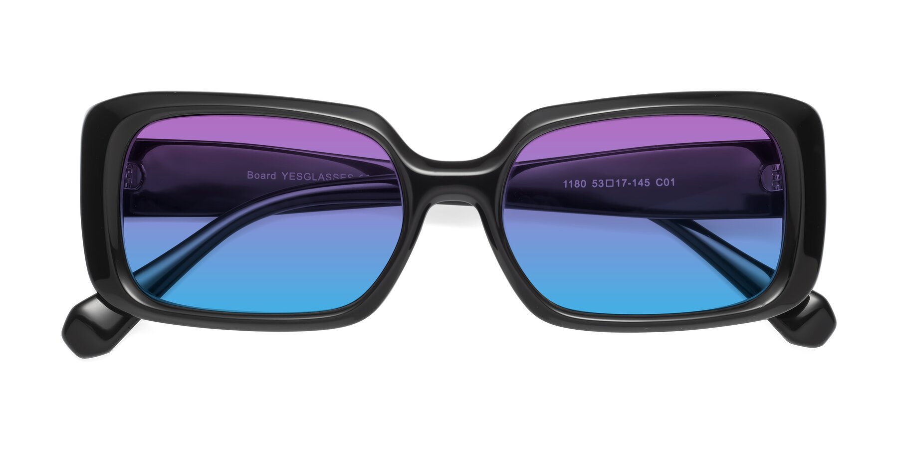 Folded Front of Board in Black with Purple / Blue Gradient Lenses