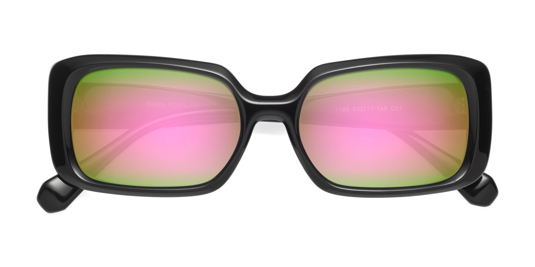 Folded Front of Board in Black with Pink Mirrored Lenses