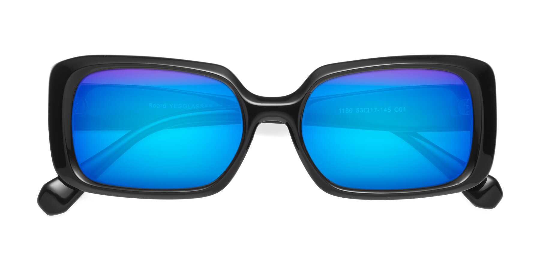 Folded Front of Board in Black with Blue Mirrored Lenses