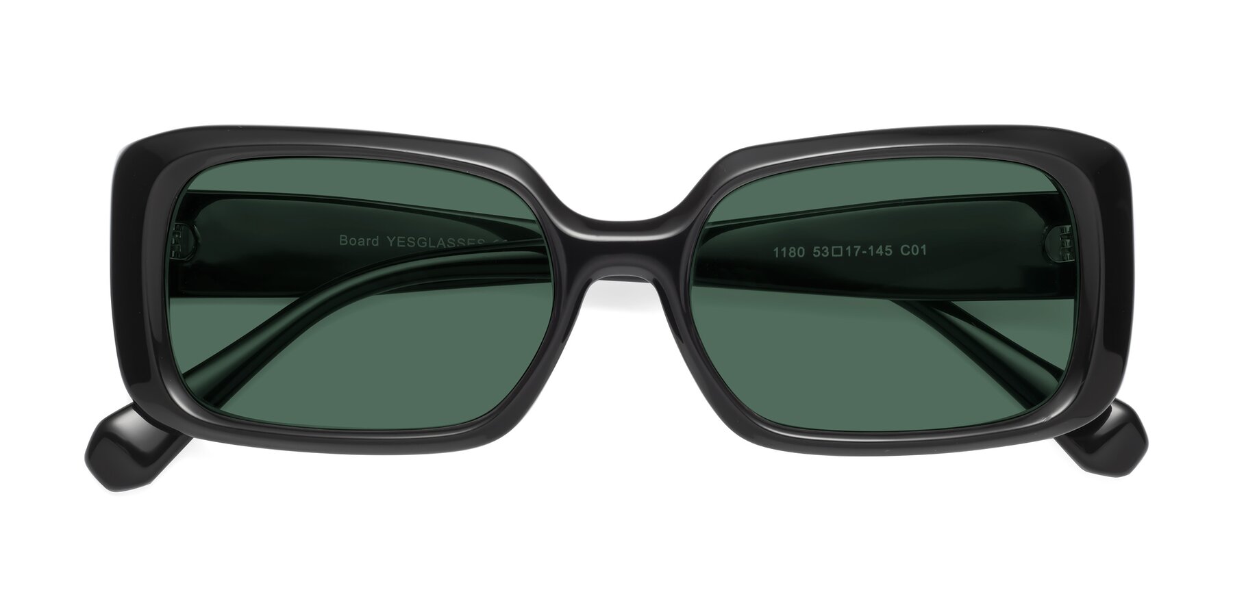 Folded Front of Board in Black with Green Polarized Lenses