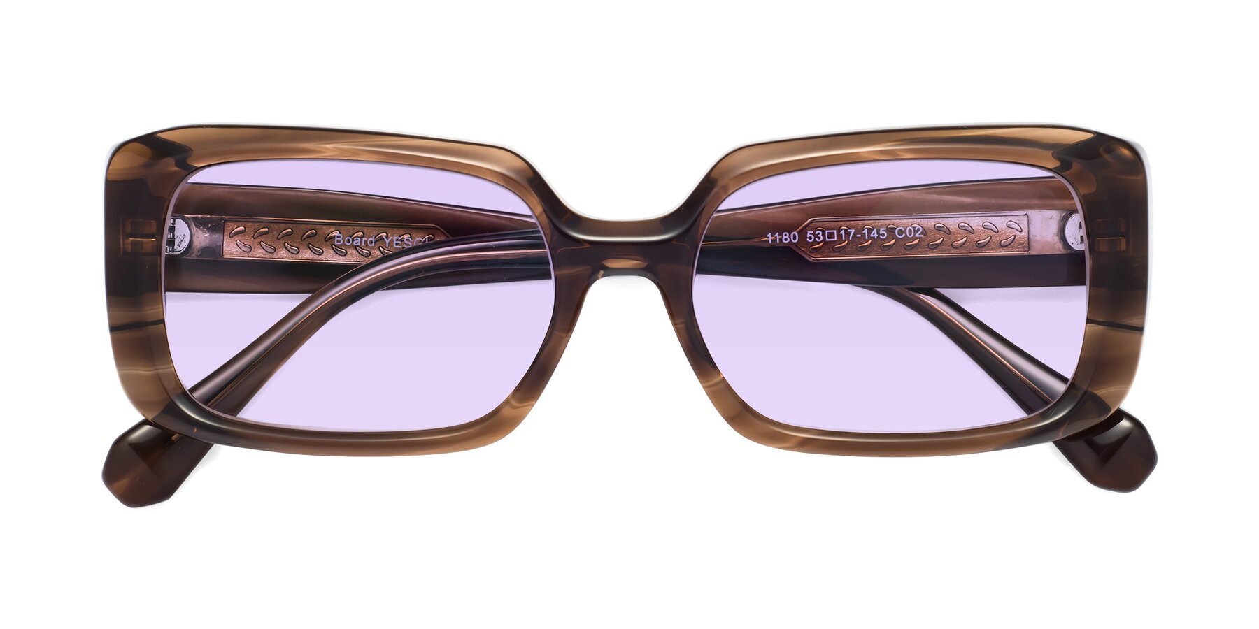 Folded Front of Board in Coffee with Light Purple Tinted Lenses