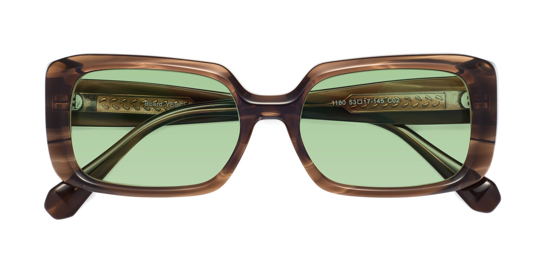 Folded Front of Board in Coffee with Medium Green Tinted Lenses