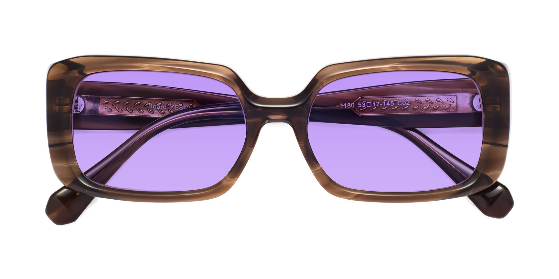 Folded Front of Board in Coffee with Medium Purple Tinted Lenses