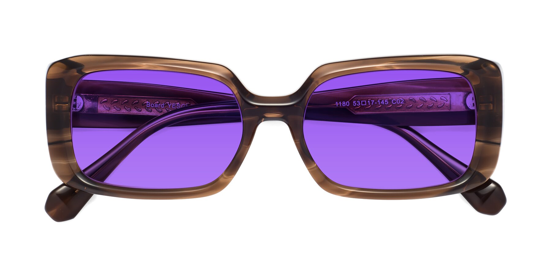 Folded Front of Board in Coffee with Purple Tinted Lenses