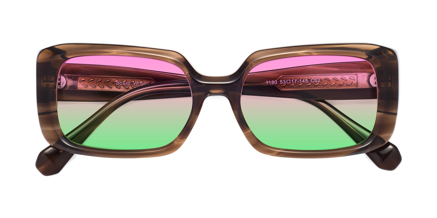 Folded Front of Board in Coffee with Pink / Green Gradient Lenses