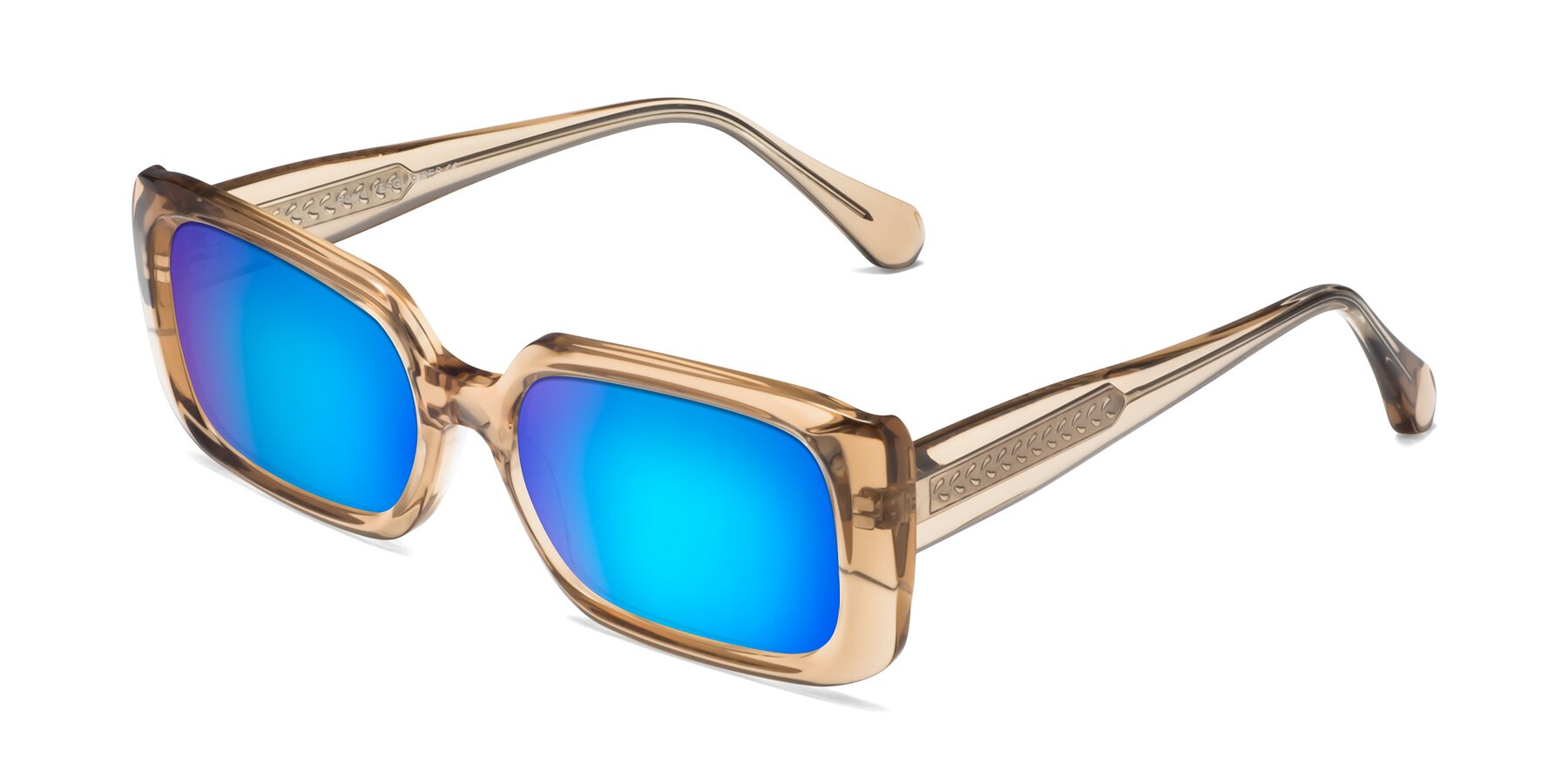 Angle of Board in Light Brown with Blue Mirrored Lenses