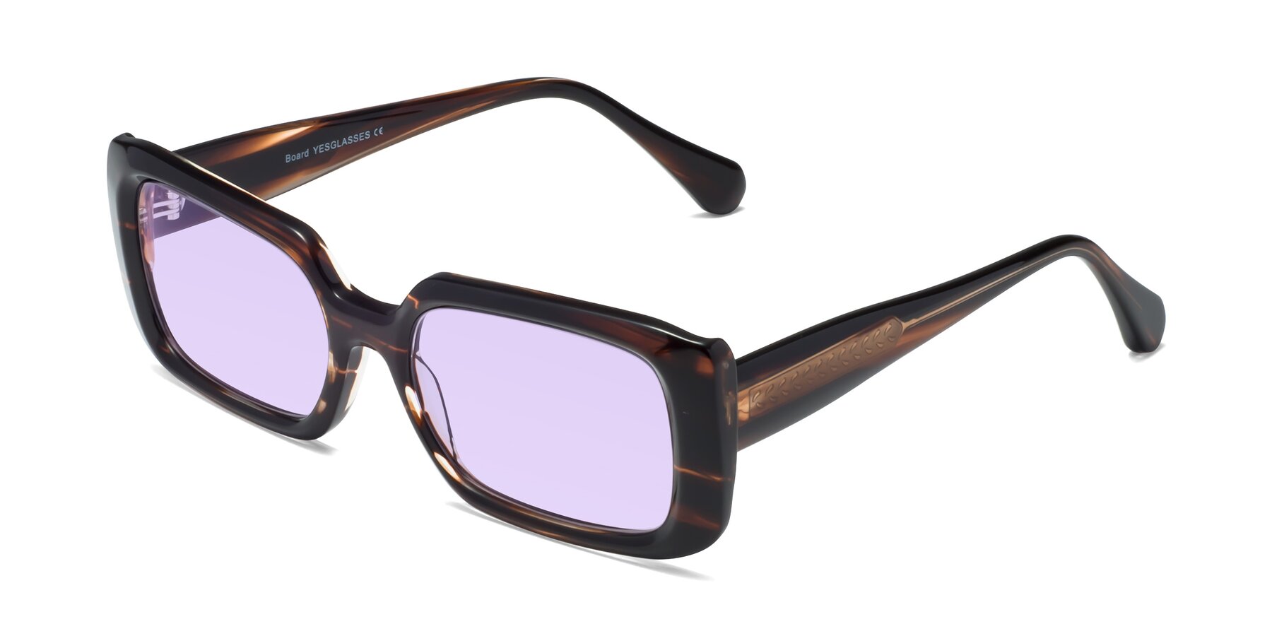 Angle of Board in Deep Brown with Light Purple Tinted Lenses