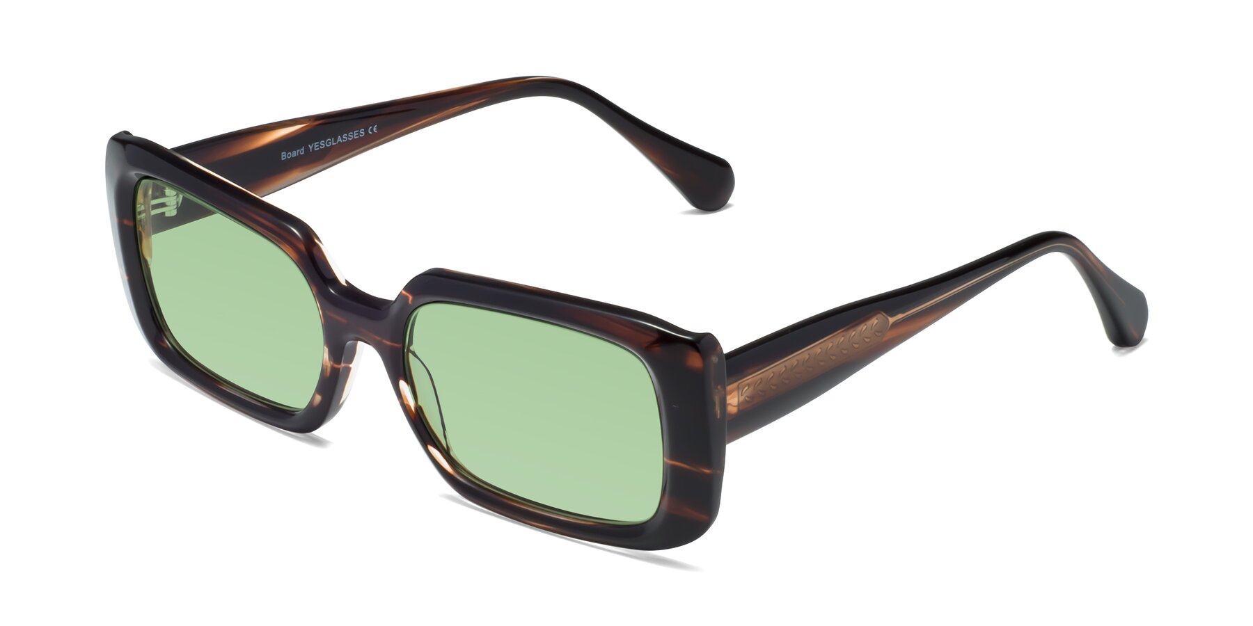 Angle of Board in Deep Brown with Medium Green Tinted Lenses