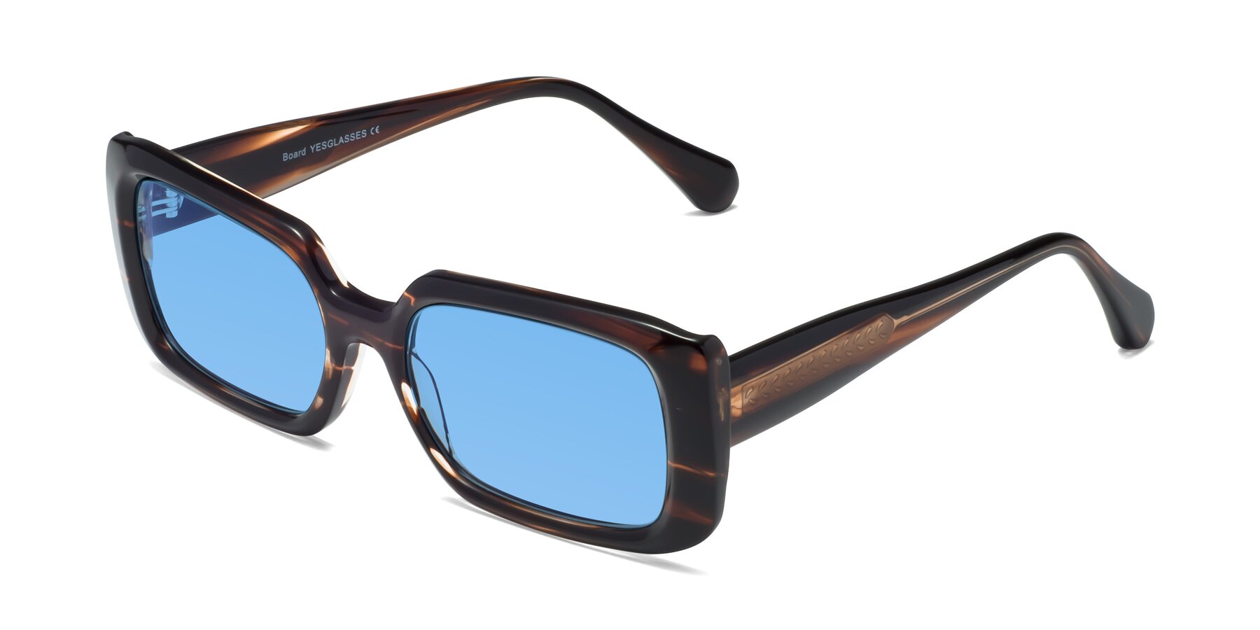 Angle of Board in Deep Brown with Medium Blue Tinted Lenses