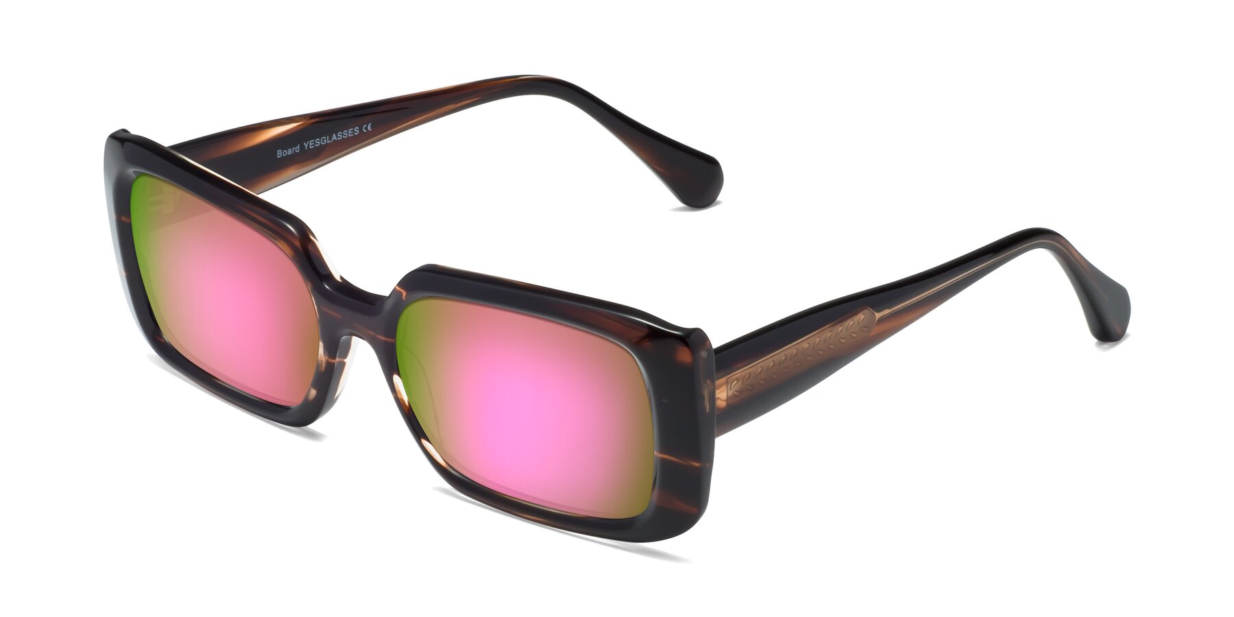 Angle of Board in Deep Brown with Pink Mirrored Lenses