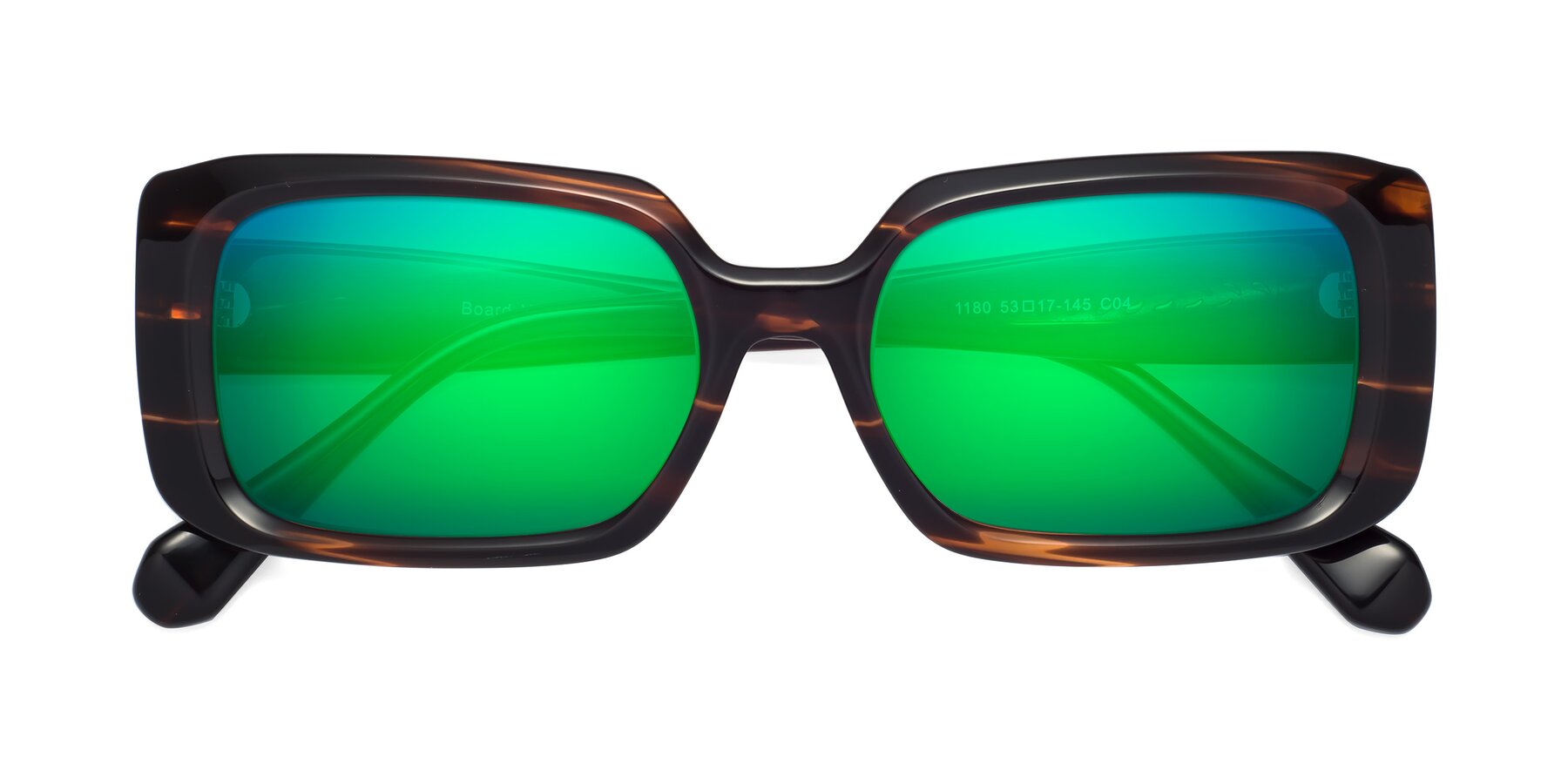 Folded Front of Board in Deep Brown with Green Mirrored Lenses