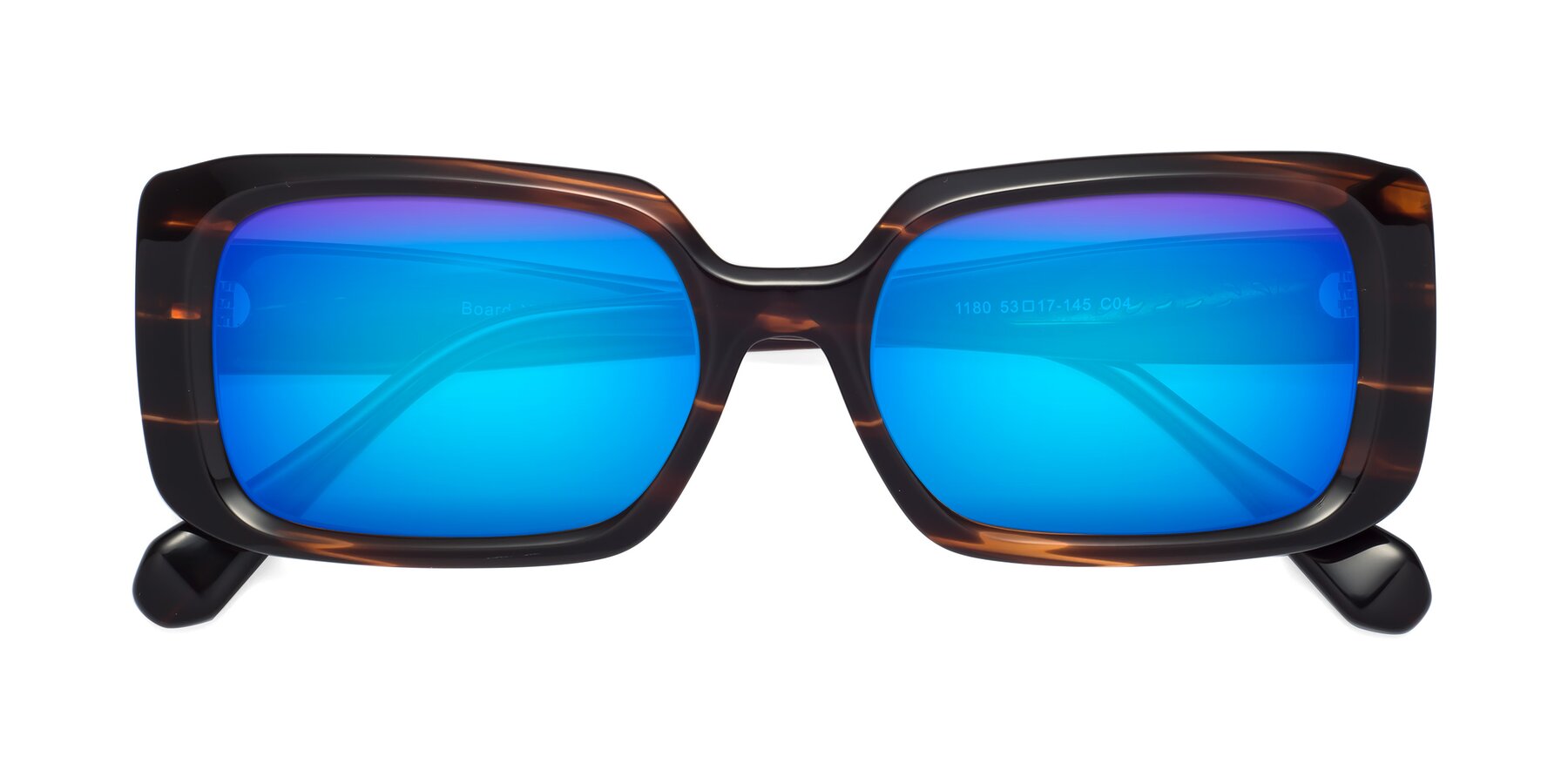 Folded Front of Board in Deep Brown with Blue Mirrored Lenses