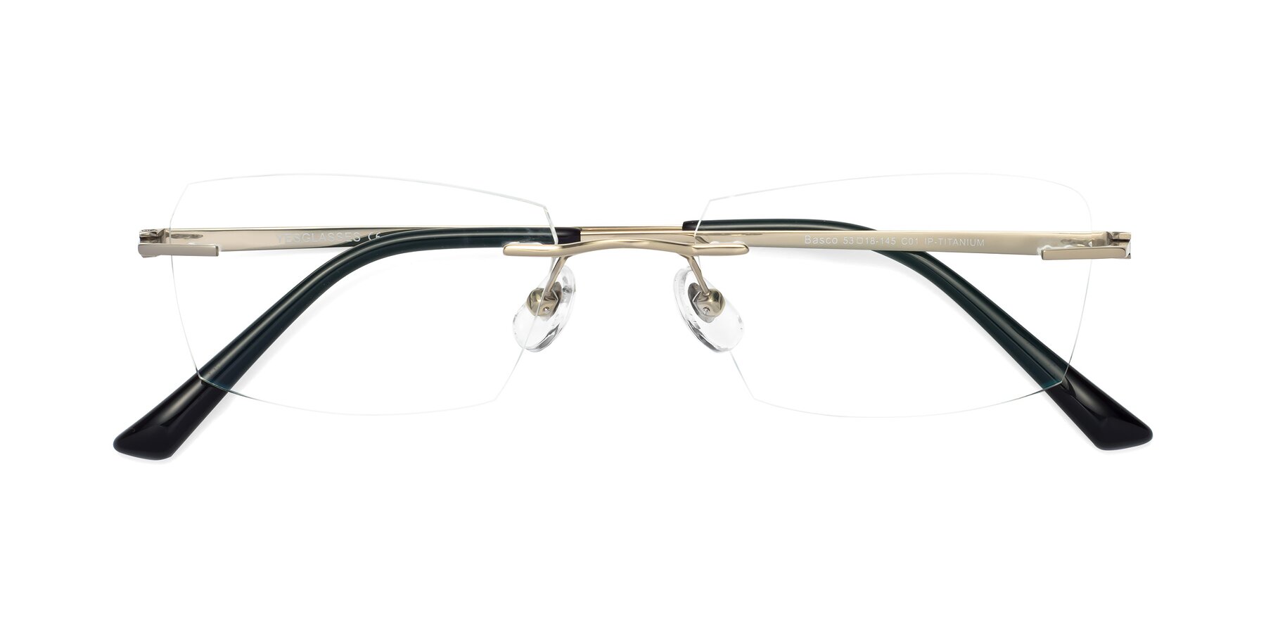 Folded Front of Basco in Gold with Clear Eyeglass Lenses