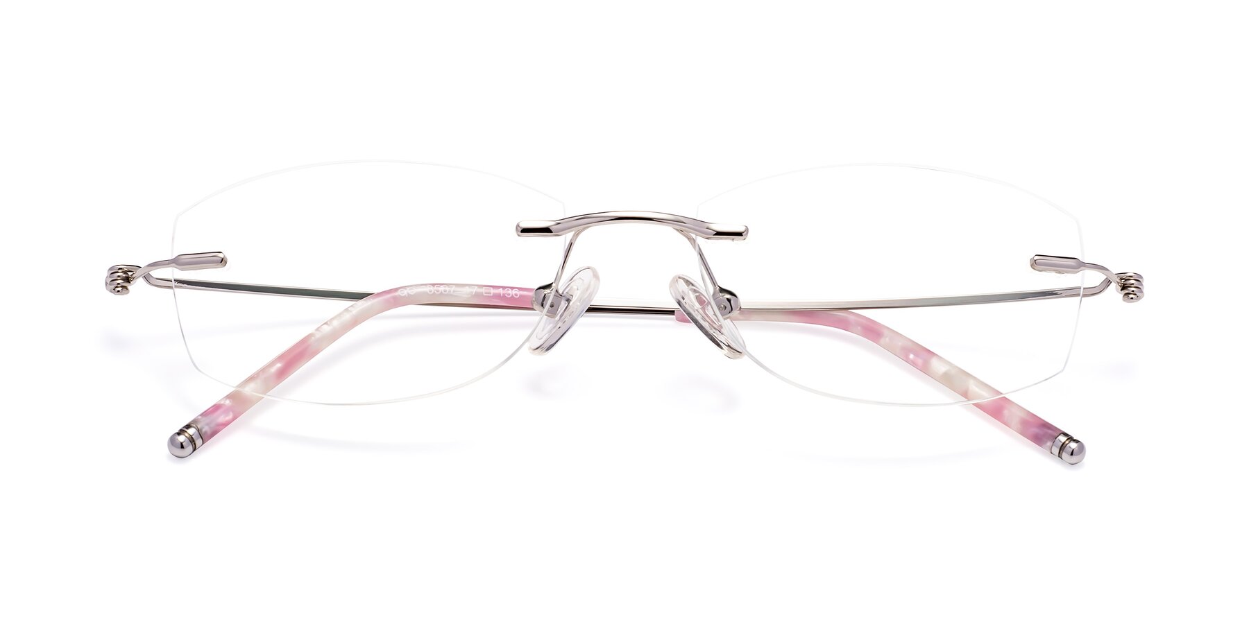 Folded Front of 8587A in Silver-Pink with Clear Reading Eyeglass Lenses