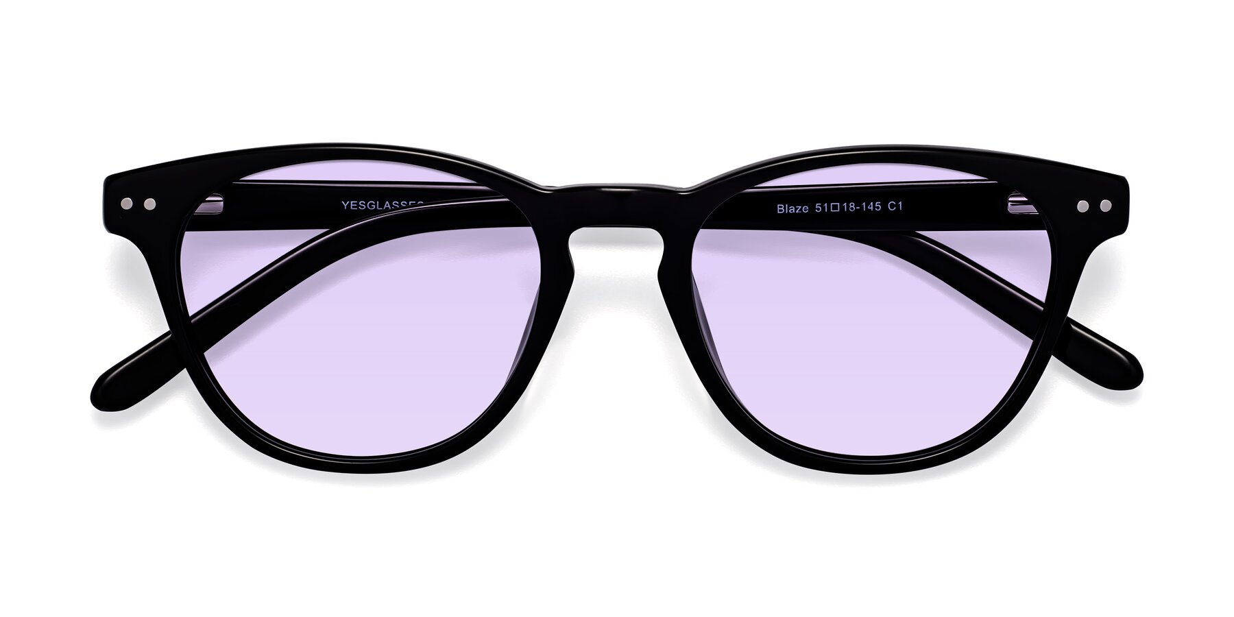 Folded Front of Blaze in Black with Light Purple Tinted Lenses