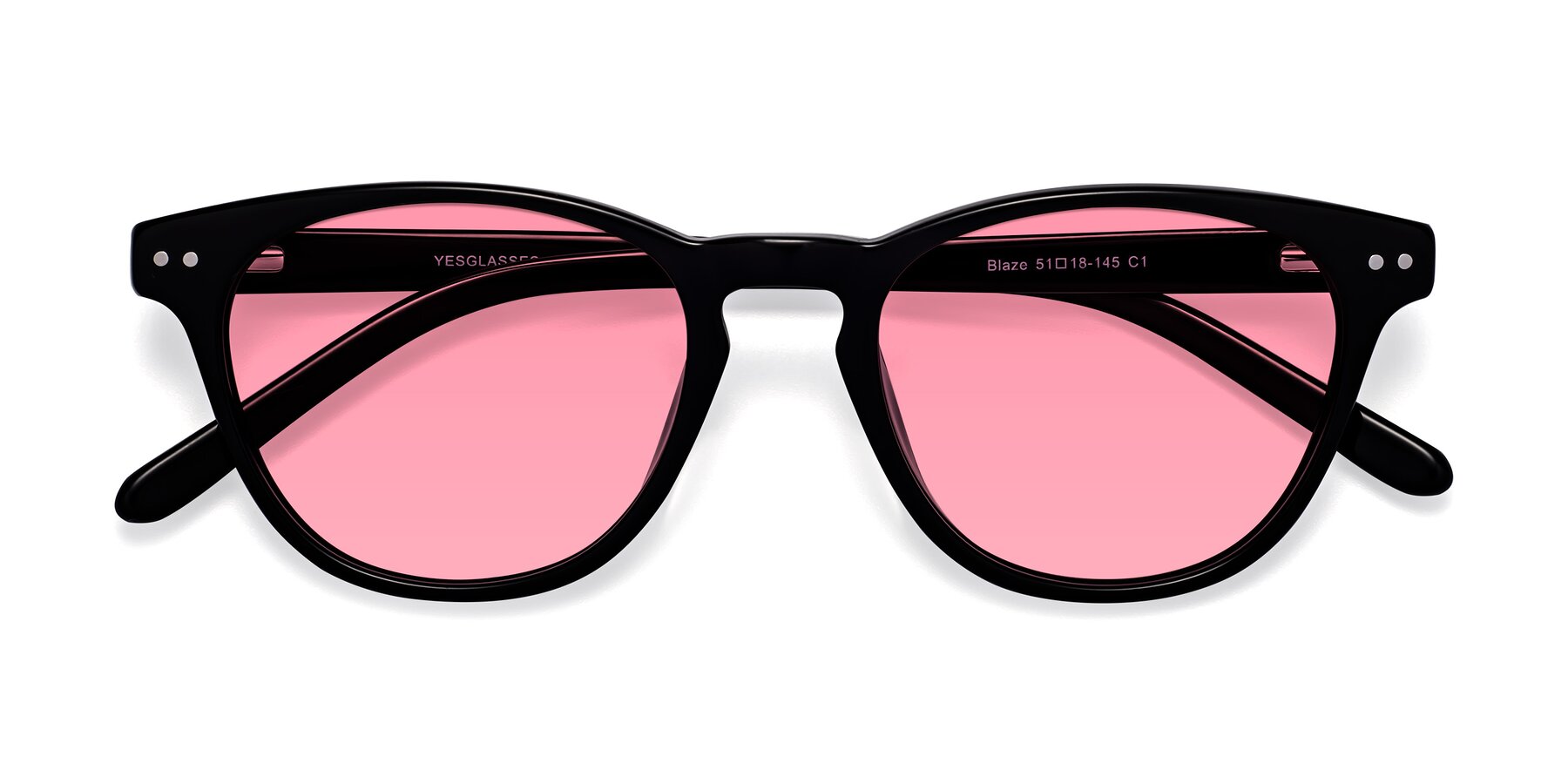 Folded Front of Blaze in Black with Pink Tinted Lenses