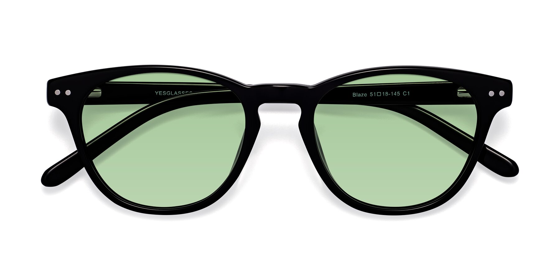 Folded Front of Blaze in Black with Medium Green Tinted Lenses