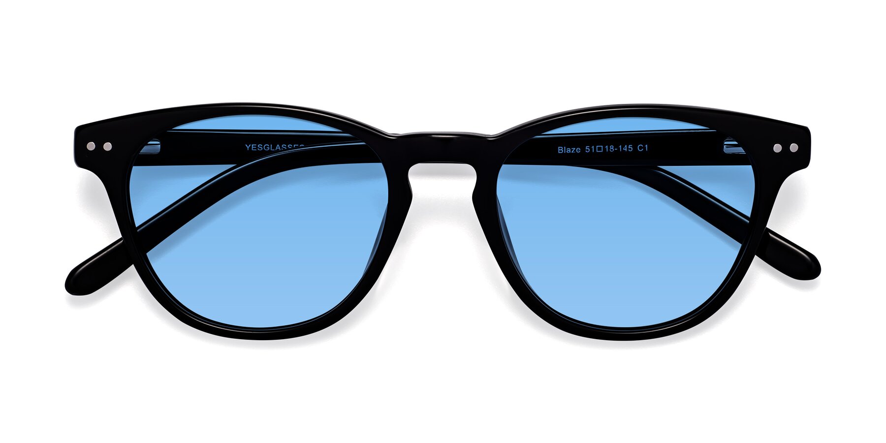 Folded Front of Blaze in Black with Medium Blue Tinted Lenses