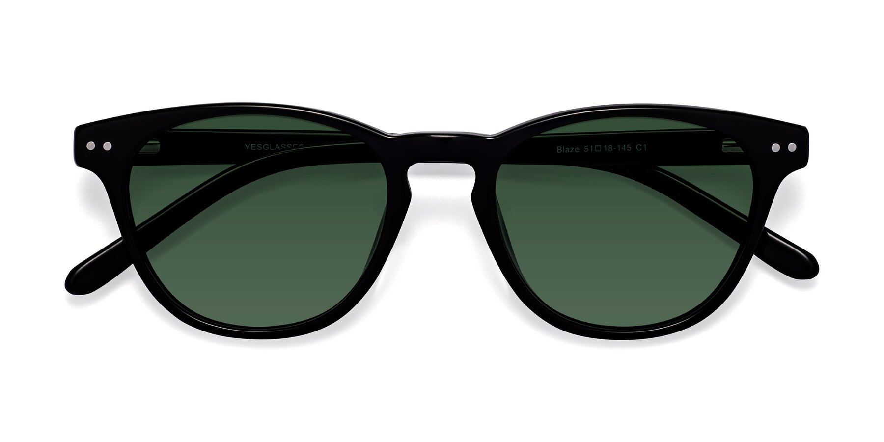 Folded Front of Blaze in Black with Green Tinted Lenses