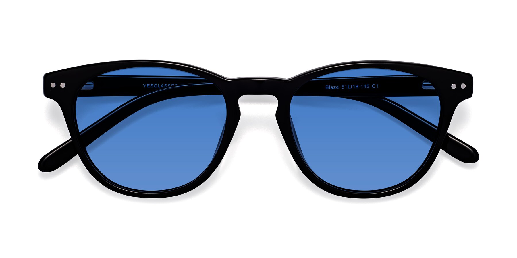 Folded Front of Blaze in Black with Blue Tinted Lenses