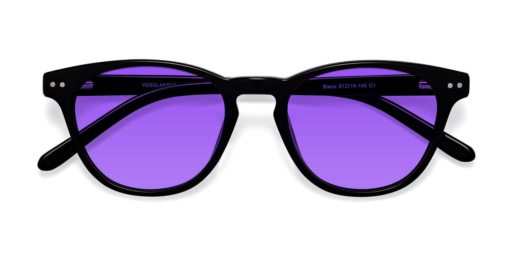 Folded Front of Blaze in Black with Purple Tinted Lenses