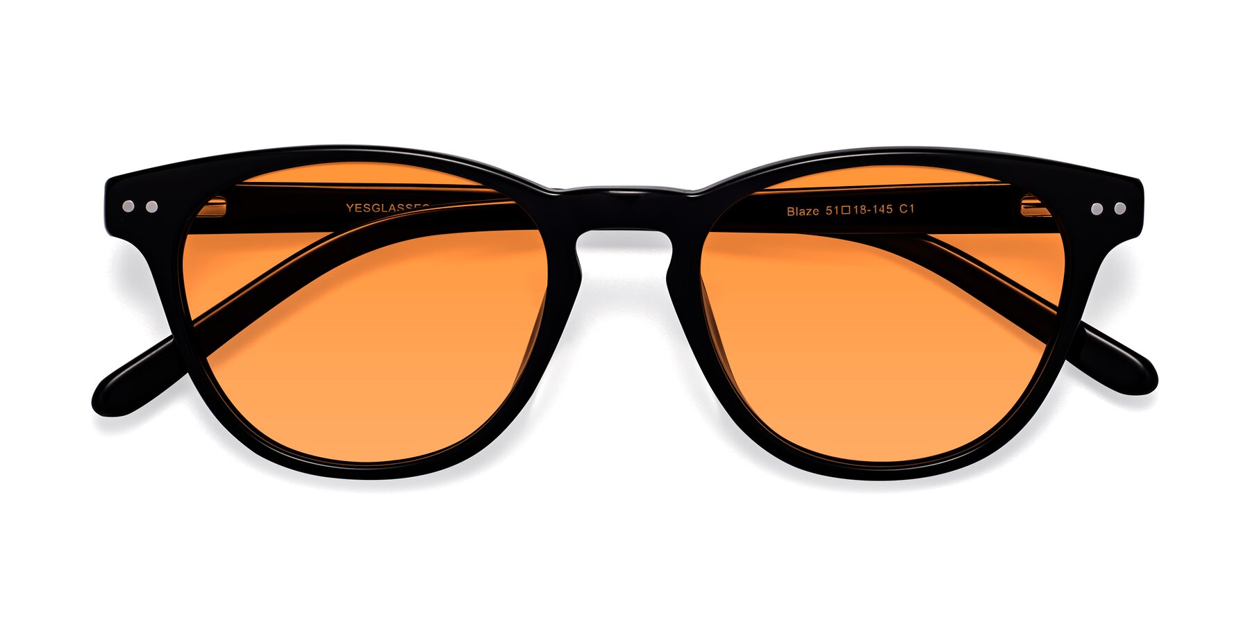 Folded Front of Blaze in Black with Orange Tinted Lenses