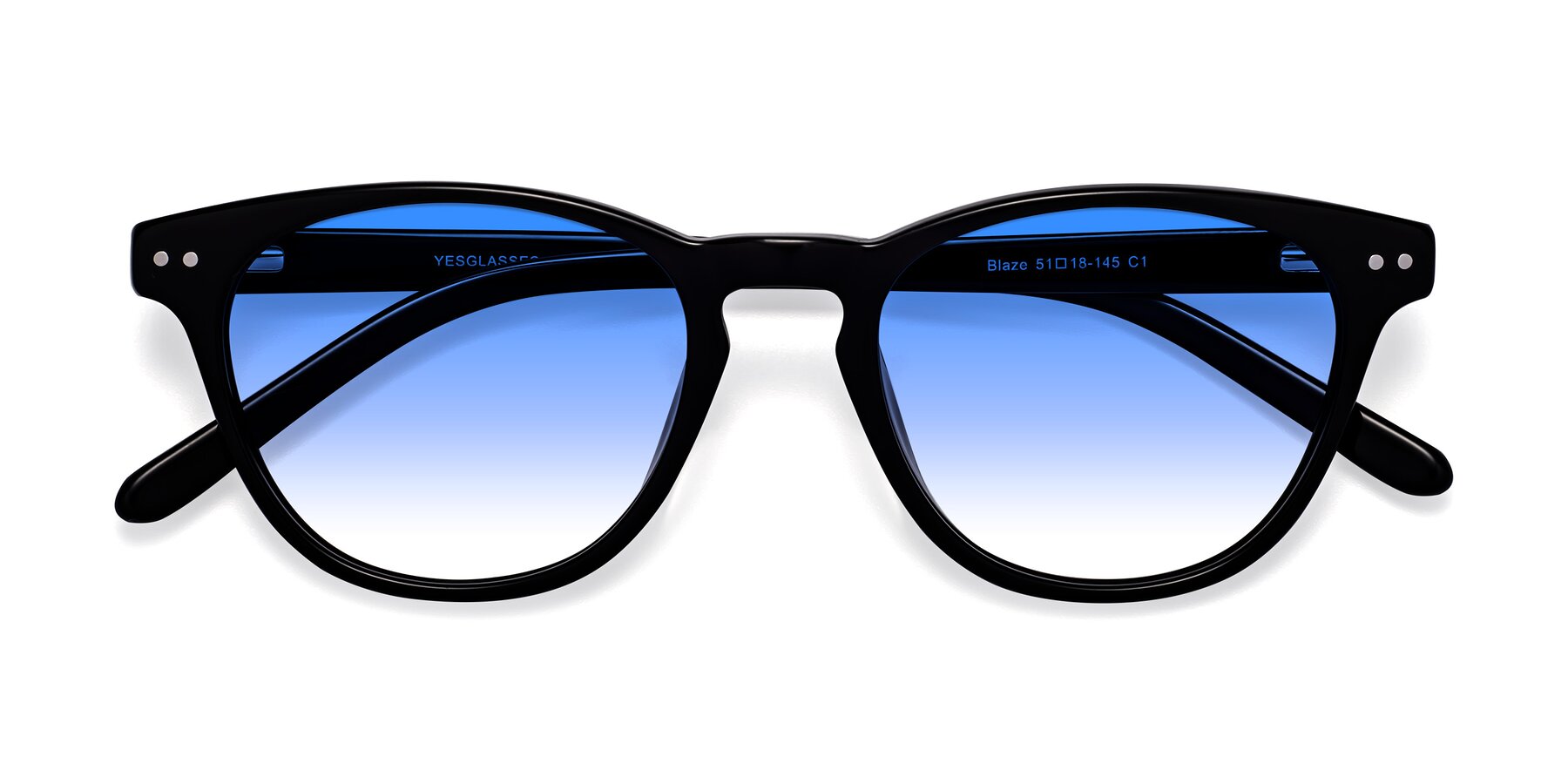 Folded Front of Blaze in Black with Blue Gradient Lenses