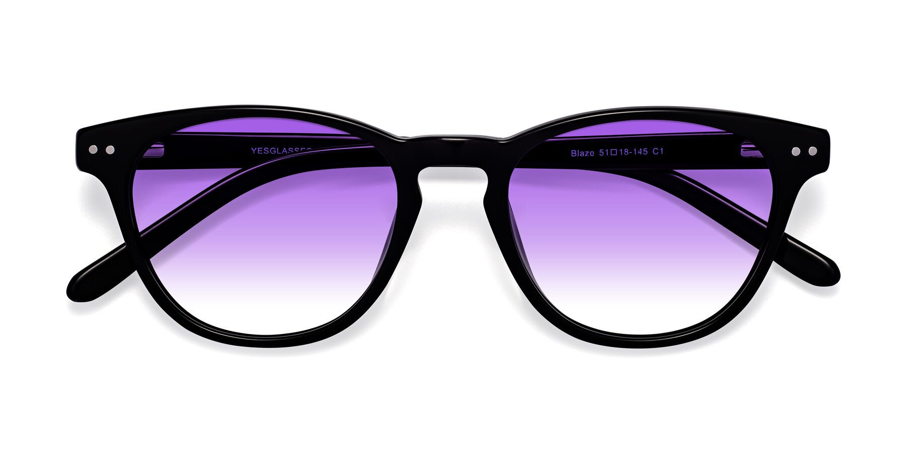 Folded Front of Blaze in Black with Purple Gradient Lenses