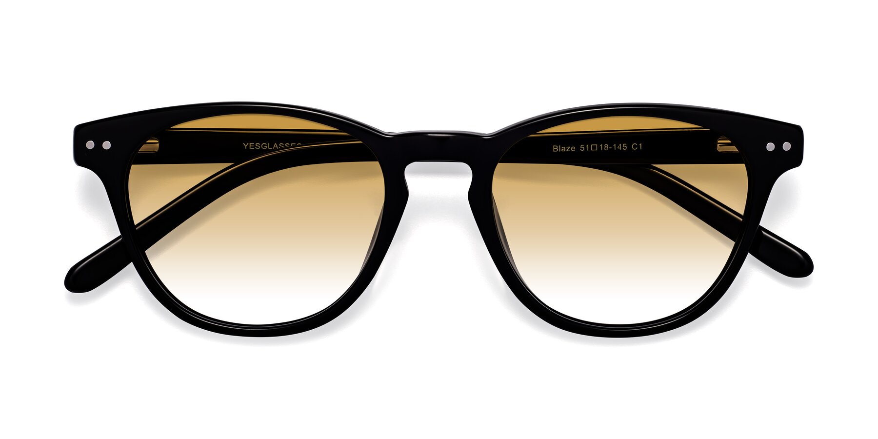 Folded Front of Blaze in Black with Champagne Gradient Lenses
